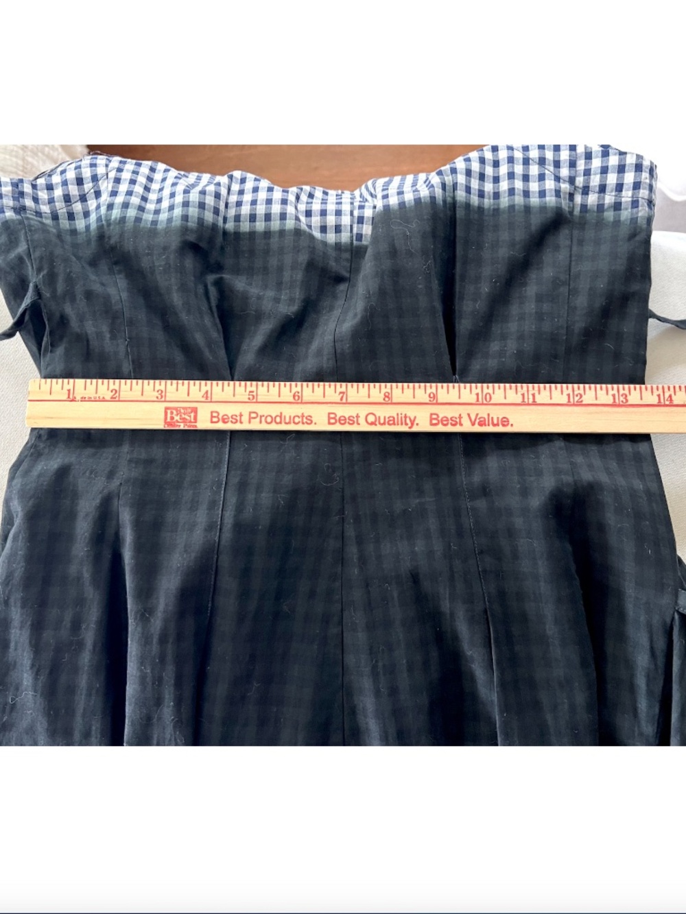 MARC LE BIHAN Dip Dyed Gingham Cotton Sleeveless Dress Navy Black - 38/S - Picture 14 of 15